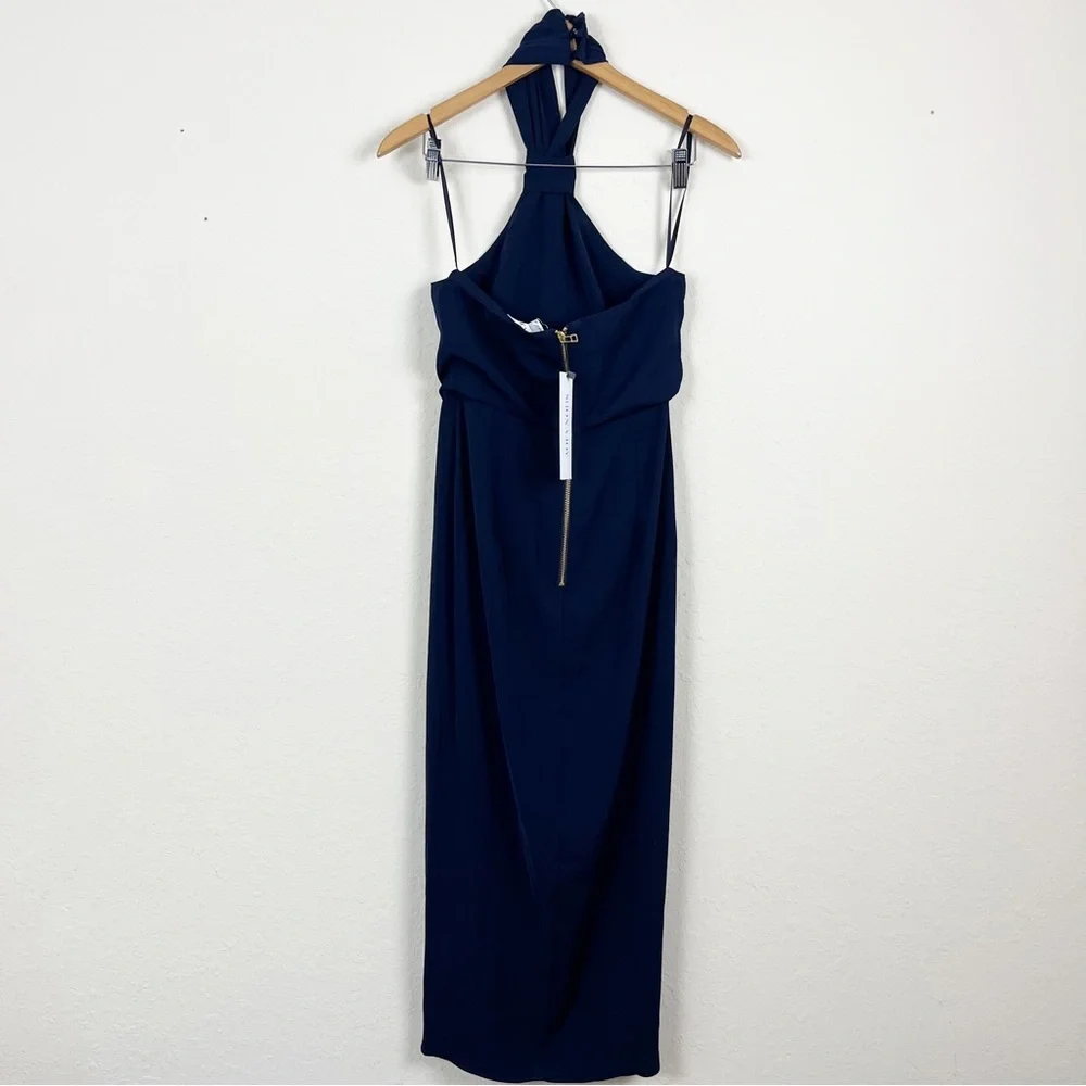 Shona Joy Core Knot Draped Dress in Navy Size 4 - Picture 4 of 8